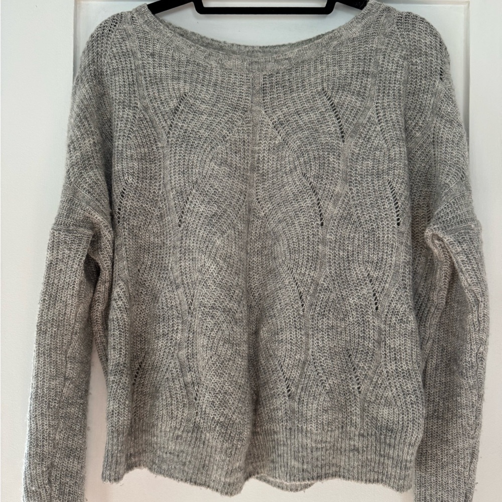 Anthropologie Light Gray Cable Knit Scoop Neck Sweater